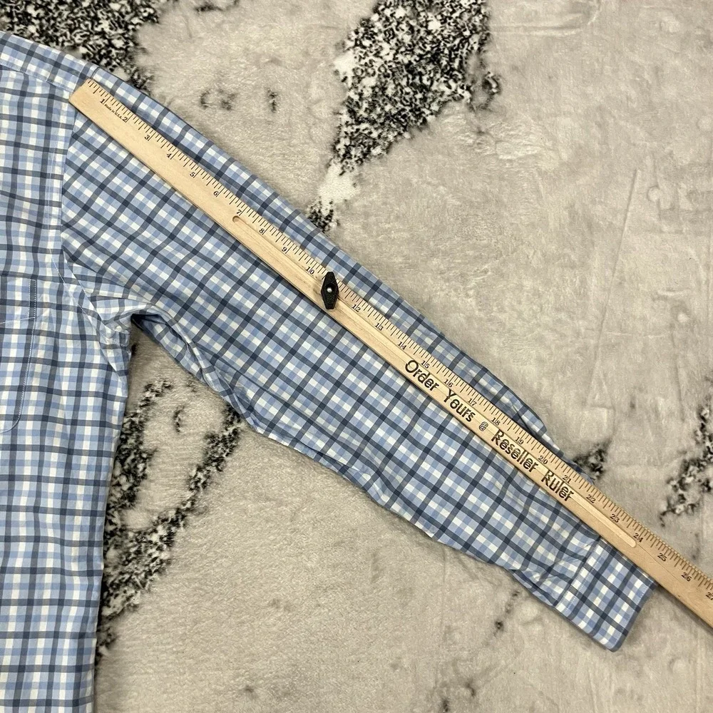 J McLaughlin Trim Fit Check Plaid Button Down Shirt Mens Size XL Blue Cotton - Picture 3 of 8